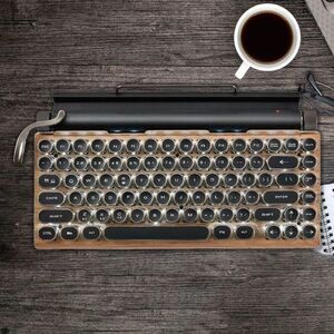 Retro Mechanical USB/Wireless Keyboard in Wood Grain and Black